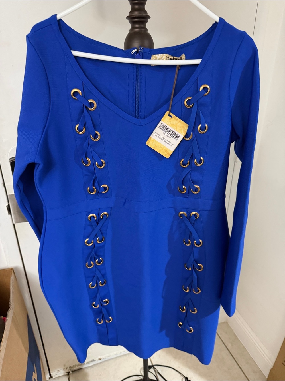 Hybrid & company Cobalt Blue Long Sleeve Lace-Up Dress